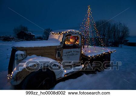 stock photo of chevy flatbed truck with christmas lights stock photo of chevy flatbed truck with christmas lights