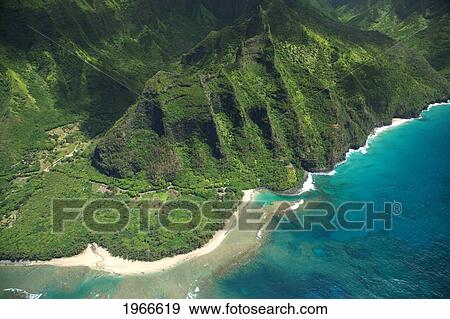 相片- 夏威夷, kauai, na pali 海岸, 空中的观点, .