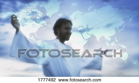 Jesus+Clip+Art+with+Outstretched+Arms Stock Photo of Jesus with arms outstretched, map in background 1777492 ...