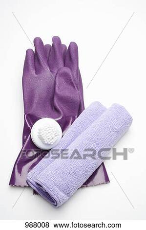 照片 - 紫色, 橡皮手套, 刷子, 同时,, 布 988008 -
