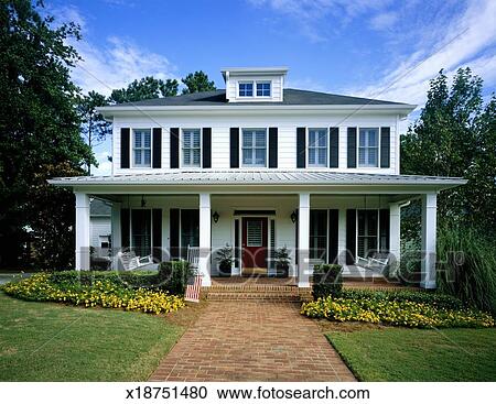Front Porch Clipart stock photography of white wooden house, flowers blooming around Front Porch Clipart stock photography of white wooden house, flowers blooming around
