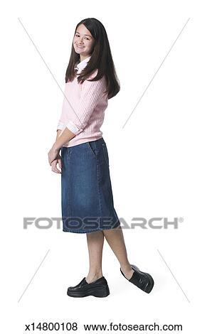 照片 - a, 青少年, <em>亚洲</em>的女孩, 在中, a, jean裙子