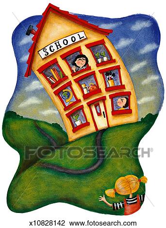 School Window Clipart clip art of girl waving to teacher in school window, boy looking School Window Clipart clip art of girl waving to teacher in school window, boy looking