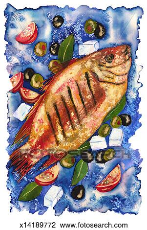 Clip Art of Grilled Fish & Greek Seasonings x14189772 - Search Clipart