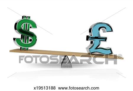 照片 - 美元, 同时,, 英国货币, 符号, 平衡, 在上,