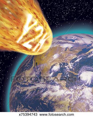 Stock Photo of Y2K meteorite flying towards earth x75394743 - Search