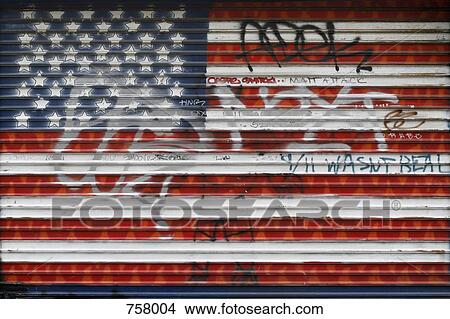 Stock Photo of The American flag painted on a garage door 758004