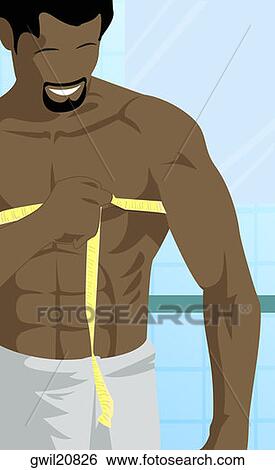 Stock Illustration of Close-up of a man measuring his chest with a