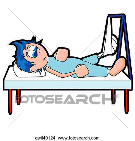 Patient lying down on a hospital bed with his leg in traction View ...