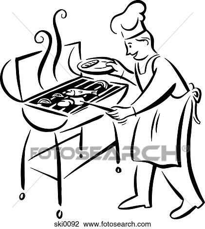 Clip Art of barbecue grill b&w ski0092 - Search Clipart, Illustration