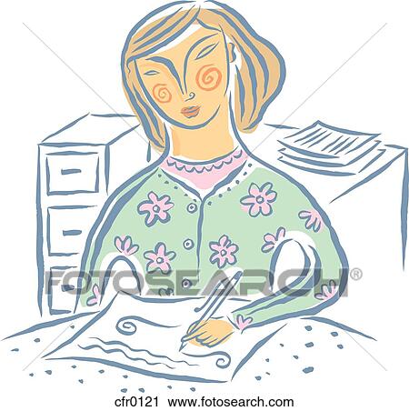 Clipart of Woman writing notes cfr0121 - Search Clip Art, Illustration