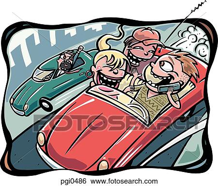 Stock Illustration of Young teens on a joy ride causing a nuisance on