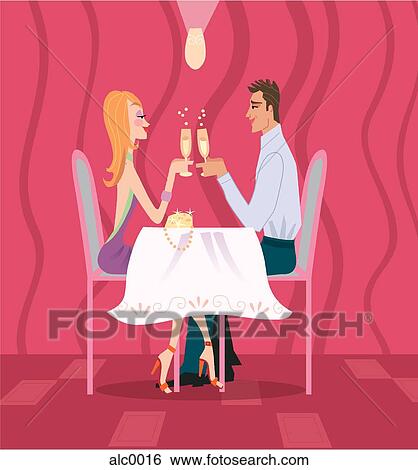 Stock Illustration of A couple having a romantic dinner at the