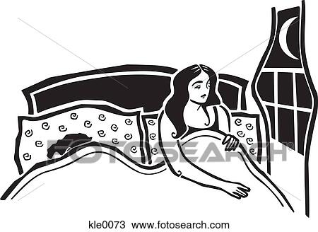 of A woman sitting up in bed and a man asleep kle0073 - Search Clipart ...