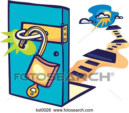 Stock Illustration of An unlocked door with a path behind it kst0028