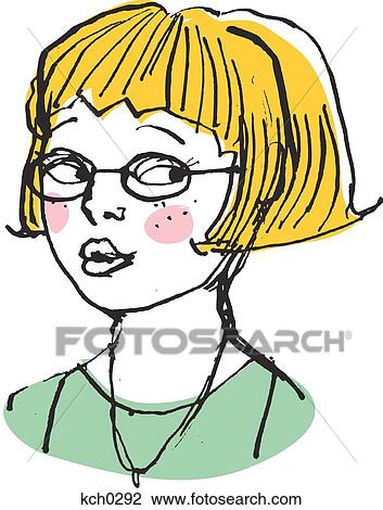 Clip Art of Blonde girl wearing glasses kch0292 - Search Clipart