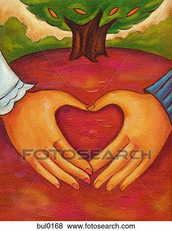 Stock Illustration of An illustration of two hands forming a heart