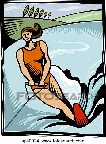 Drawings of An illustration of a woman water skiing sps0024 - Search