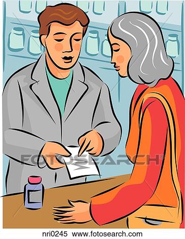 Clip Art Pharmacist Clipart stock illustration of pharmacist explaining prescription a about hormone replacement therapy medication to woman