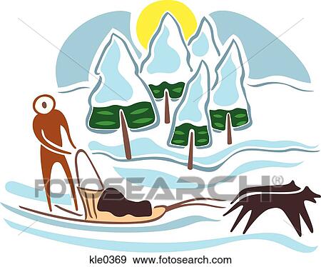 Stock Illustration of A man dog sledding in the snow kle0369 - Search