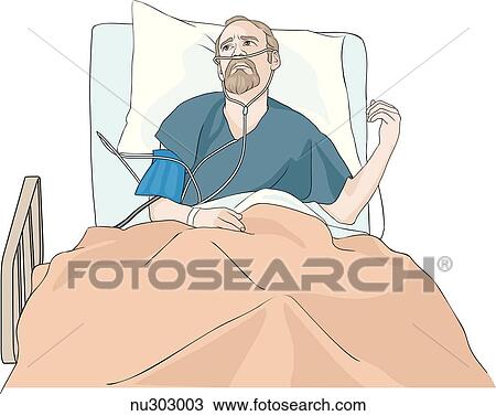 Drawing - Man lying in hospital bed, looking forlorn.. Fotosearch ...
