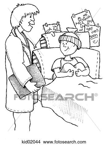 Drawing - Illustration of sick child in hospital bed.. Fotosearch ...