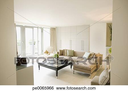 Colección de imágenes - interior, de, color hueso, moderno, livingroom