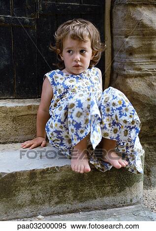 Stock Image Of Little Girl Sitting On Stairs Paa032000095 - Search 