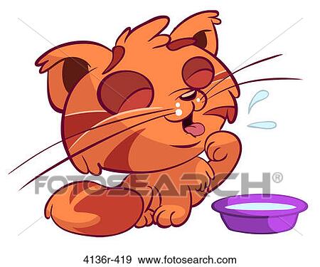 Stock Illustration of Cute red cat finishing drinking milk 4136r-419