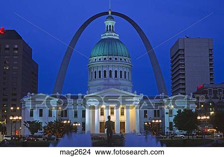 Stock Photo of evening lighting Jefferson National Expansion Memorial arch in St. Louis Missouri ...