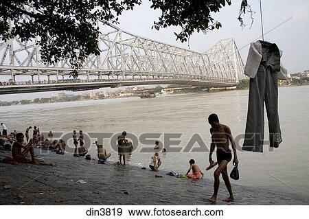 看, 在中, Howrah, 桥梁, 现在, Rabindra, Setu, 从