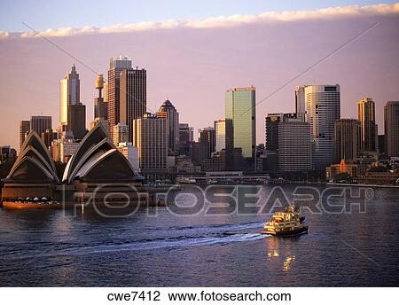 图吧 - 船, 出租汽车, 横越, 悉尼海港, 带, 歌剧房