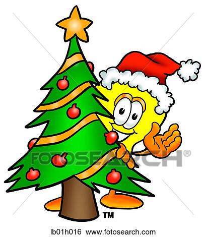 Clip Art - glühbirne, mit, weihnachtsbaum lb01h016 - Suche Clipart