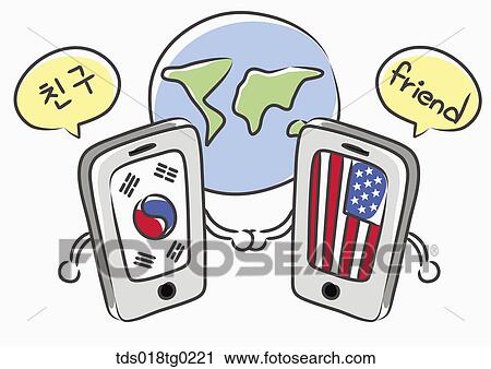 Clipart of Various smart phone applications of global network