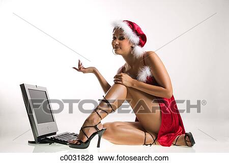 照片 - a, <em>妇女</em>, 在中, <em>性感</em>, santa, 女<em>内衣</em>, 同时,,