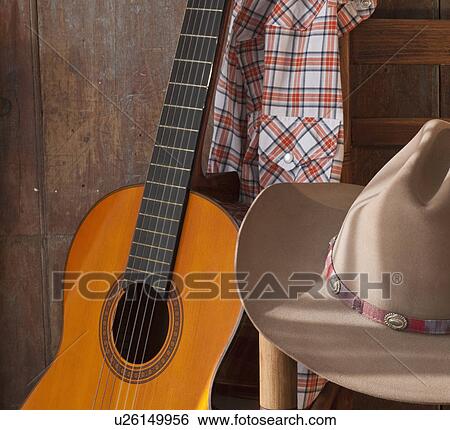 创意设计图片在线 - 牛仔帽子, 同时,, 吉他 u261