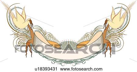 Clipart of Calligraphic Design of birds holding banner ...