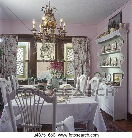 Curtains Ideas curtains for walls : Stock Photo of DINING ROOMS - Vintage curtains, shabby chic ...