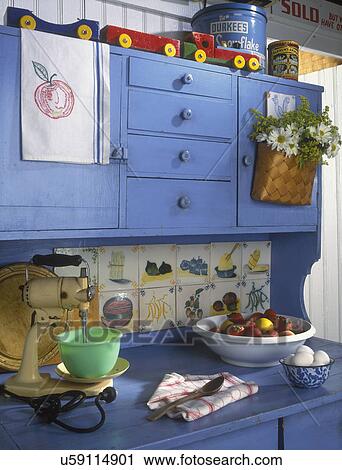 Stock fotografie keuken, , vakantie, home., blauwe, geverfde ...