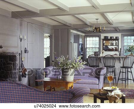 Stock foto wohnzimmer, , sauber, land lebensunterhalt, stil ... Bilder von niedrigen decke im wohnzimmer mit balken