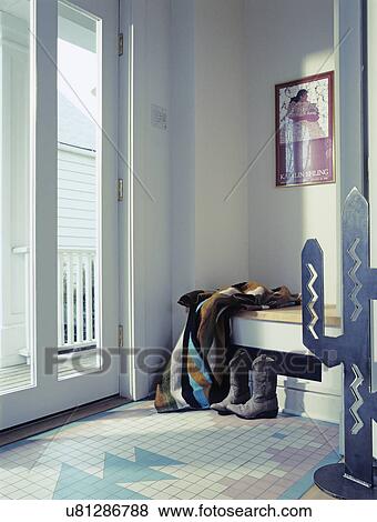 Pictures of entries: small foyer or mud room, built in bench area ...