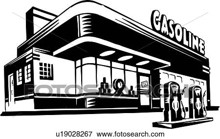 Clip Art of illustration, lineart, gas, station u19028267 - Search