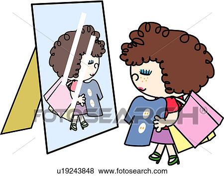 Clip Art Of Choosing Mirror Freckle Shopping Bag Holding Clip Art Of Choosing Mirror Freckle Shopping Bag Holding