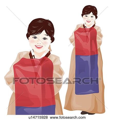 剪贴画 - 传统, 朝鲜人, 衣服, 新年, 中国的新年,