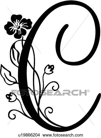 Clipart of , alphabet, c, capital, monogram, script, lettered
