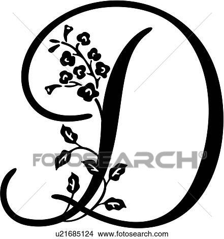 Clipart of , alphabet, capital, d, lettered, monogram, script