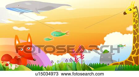 Drawing of Wild animals in forest u15034973 - Search Clipart