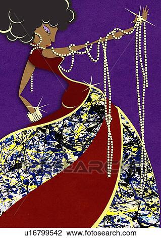 Clip Art of Woman in dress with long pearl necklace u16799542 - Search