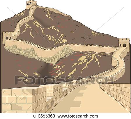 Drawing of Great Wall of China u13655363 - Search Clipart, Illustration