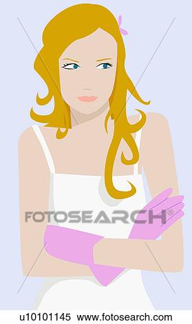 Stock Illustration of Close-up of a young woman with her arms crossed